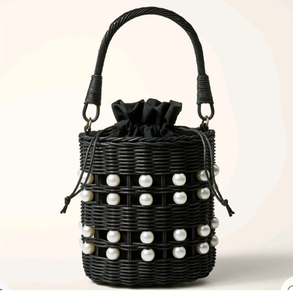 NWT Kate Spade x Target Black Wicker Basket Bag With Pearl Detail - Picture 1 of 4